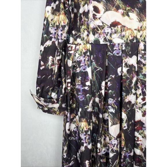 Dalia MacPhee Long Sleeve Floral Dress L Black Collared Button Front Art to Wear - Picture 14 of 15